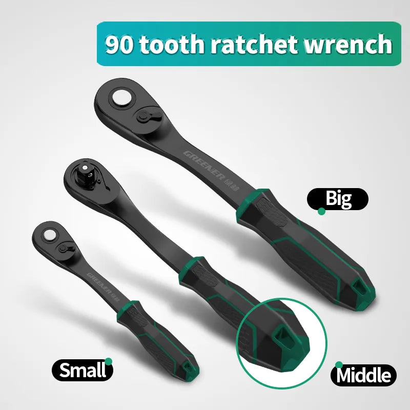 1/4" 3/8" 1/2" Ratchet 90-Tooth